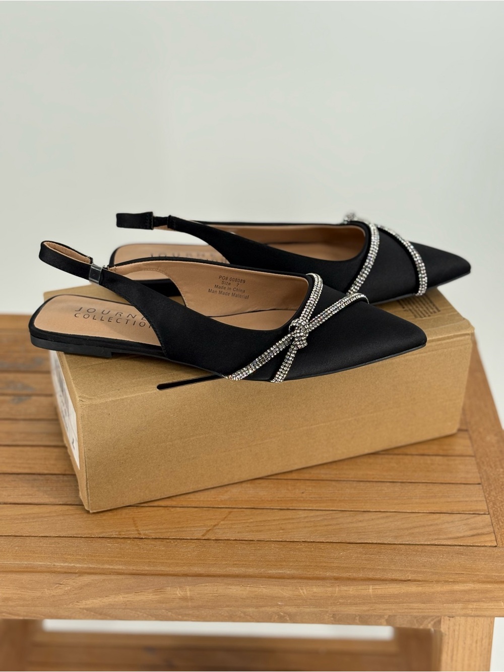 New Journee Collection Black Embellished Pointed Slingback Flats size 7 - Picture 2 of 4